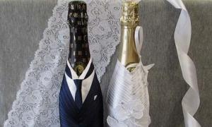 Kaip papuošti šampaną vestuvėms satino juostelėmis?