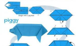 Paper origami schemes for beginners animals, cat, dog, hare, fox